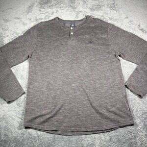 Volcom Mens Long Sleeve Henley‎ Shirt Gray Marled Knit Stone Logo Large